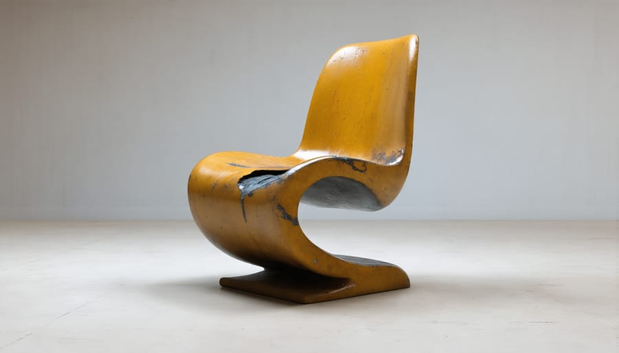 Damaged vintage Panton S-chair showing typical plastic deterioration issues