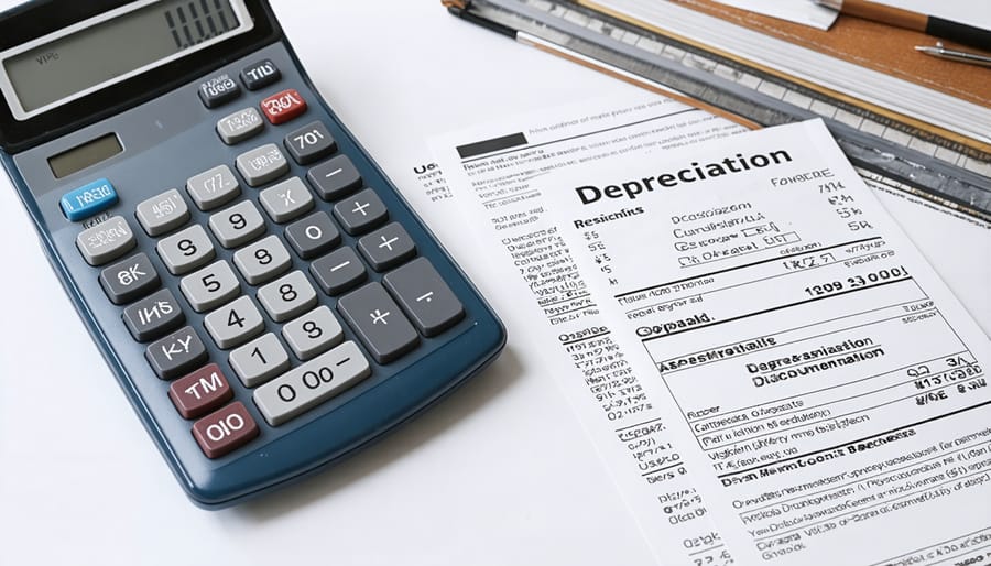 Insurance claim documentation and depreciation calculation materials