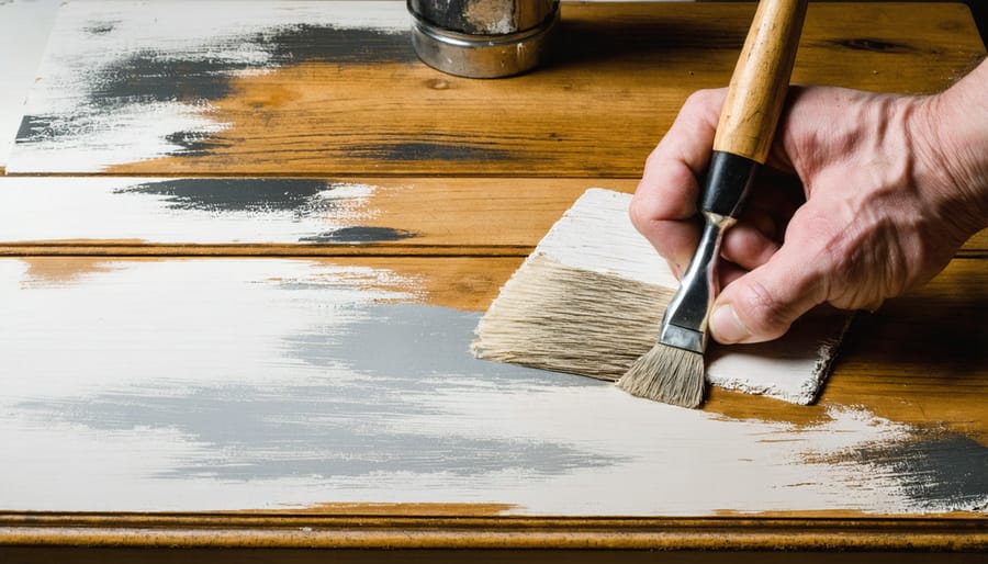 Craftsperson demonstrating professional distressing techniques on wooden furniture