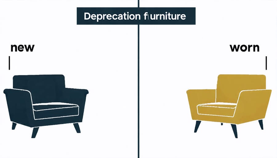 Before and after comparison of furniture wear showing depreciation impact
