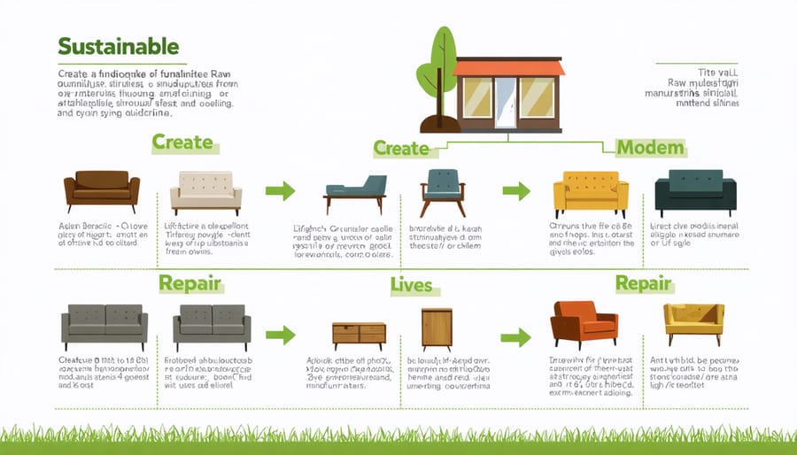 Circular diagram illustrating sustainable furniture lifecycle stages