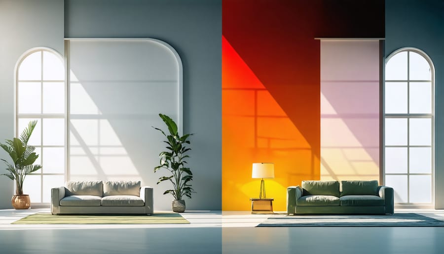 Comparison of proper and improper furniture placement showing sun damage effects