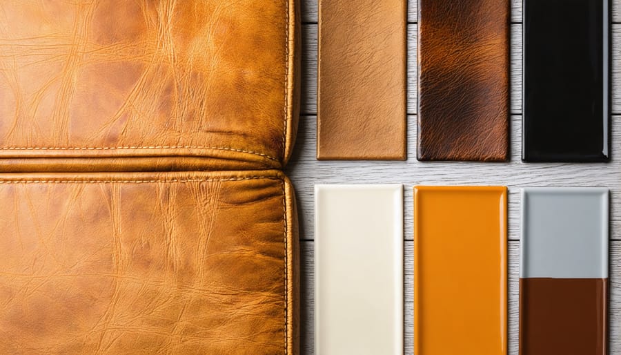 Leather color matching technique demonstration with color swatches