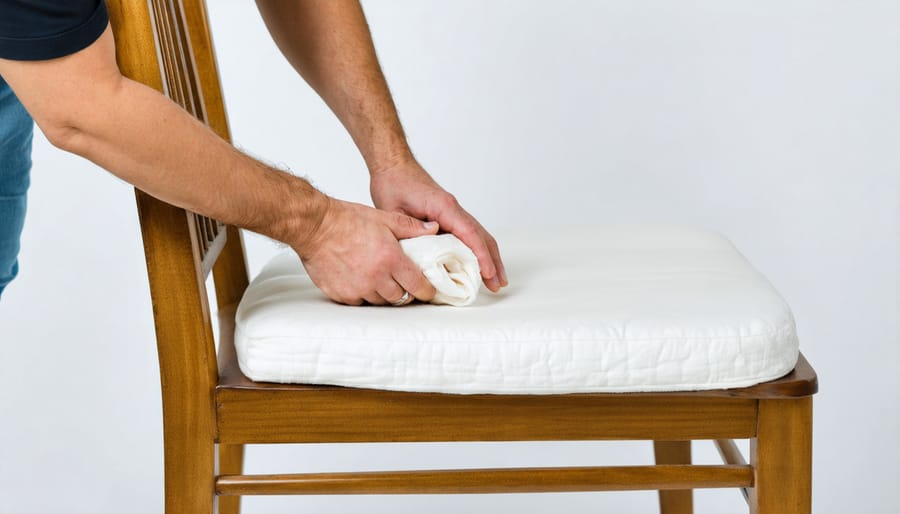 Installation of new padding and support materials during chair reupholstery