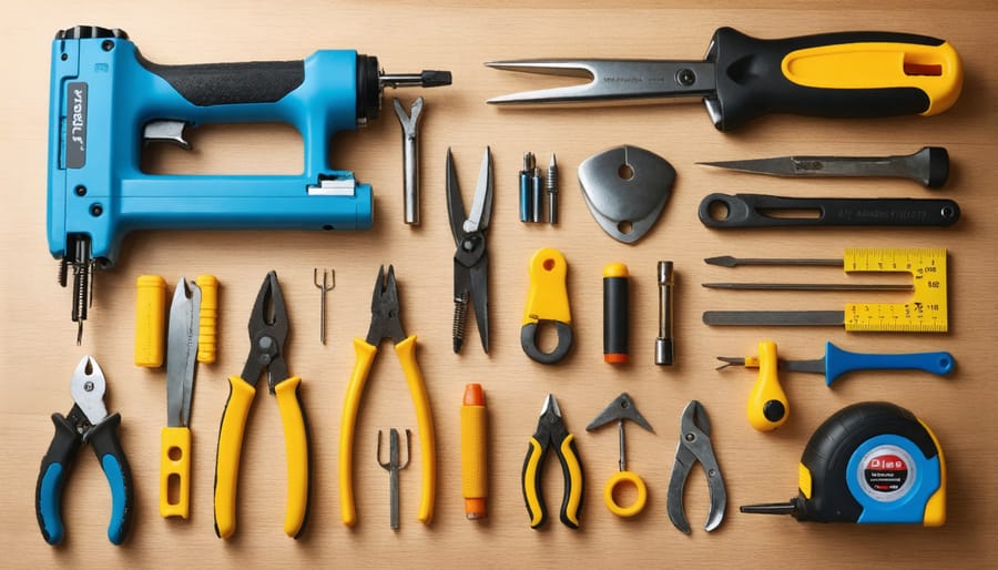 Complete set of tools needed for reupholstering an accent chair