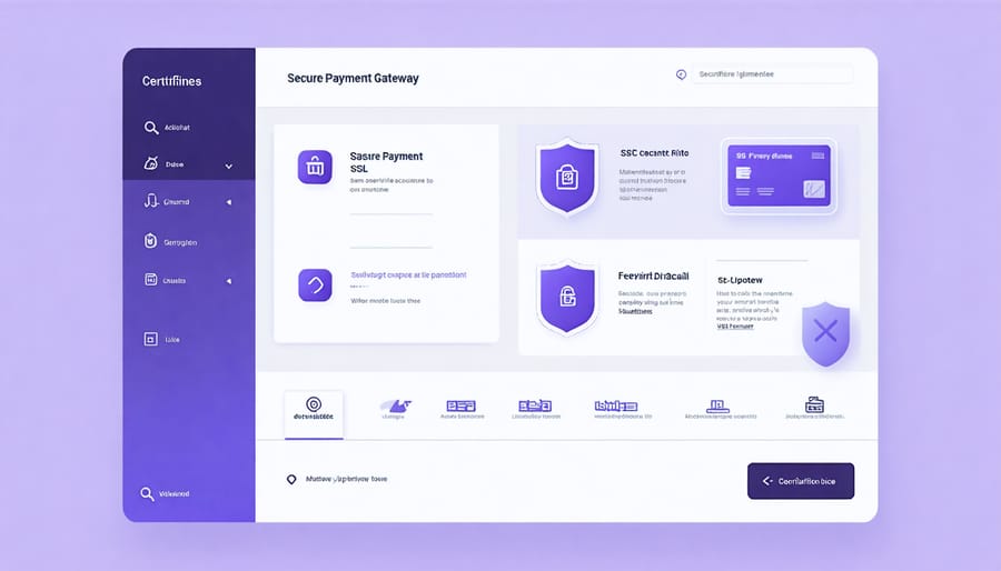 Secure e-commerce payment interface with security indicators and encryption symbols