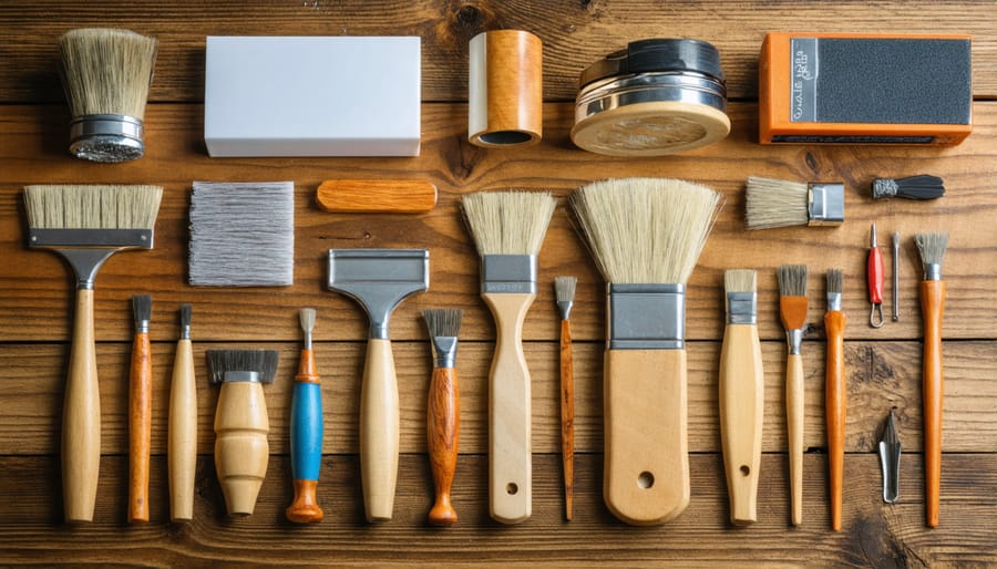 Organized display of veneer restoration tools including glues, clamps, and application tools