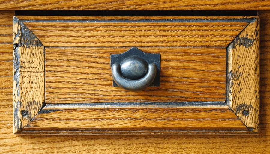 Hand-cut dovetail joints on an 18th century colonial furniture drawer