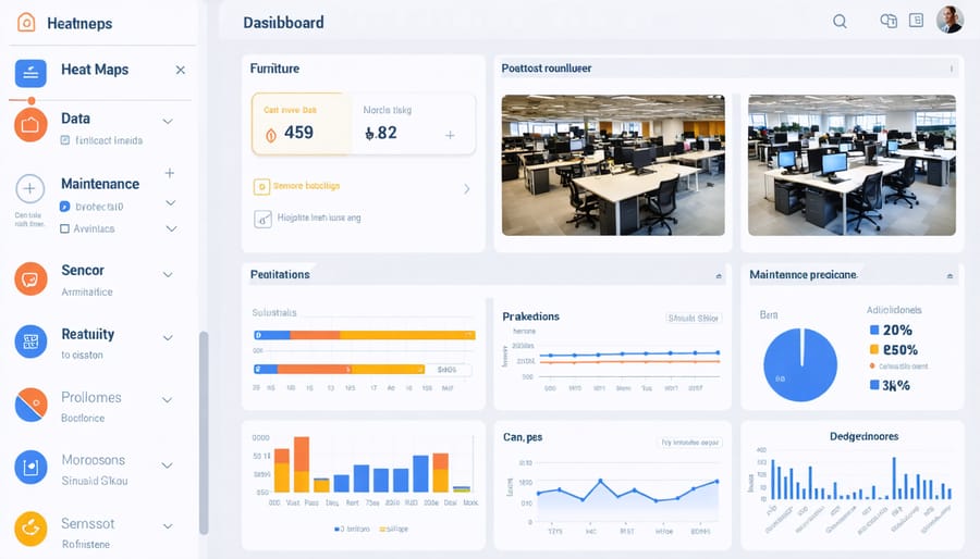 Digital twin dashboard displaying real-time furniture monitoring and analytics