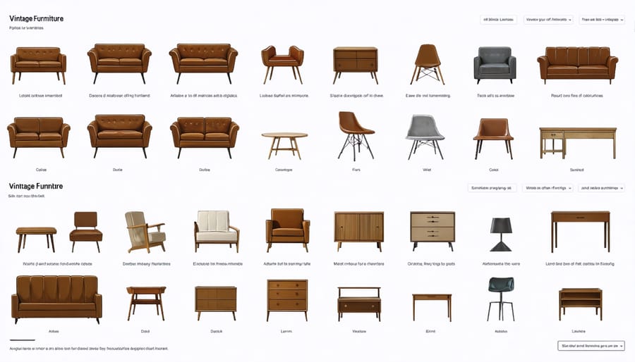 Collection of screenshots showing various online vintage furniture serial number lookup resources