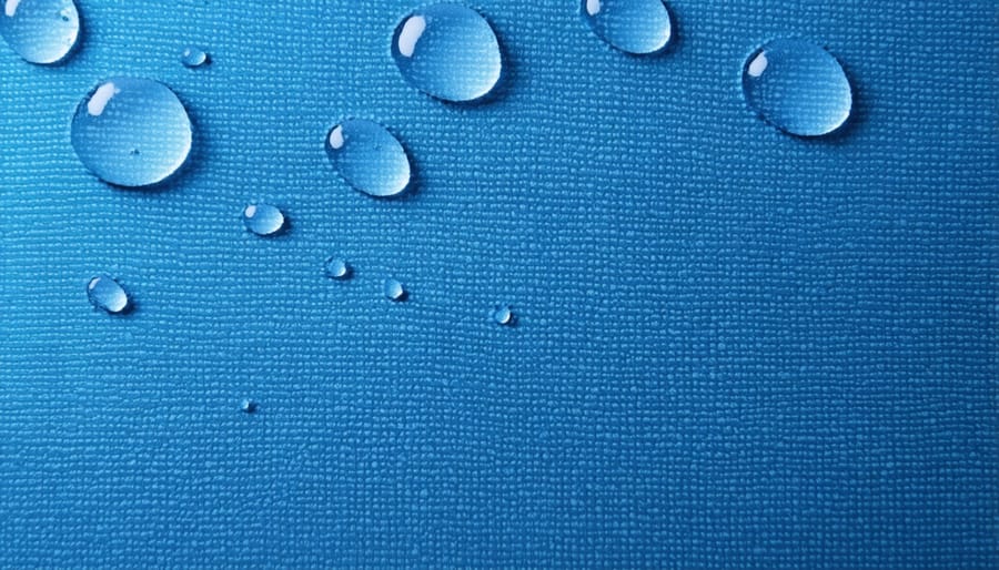 Demonstration of water beading on stain-resistant performance upholstery fabric