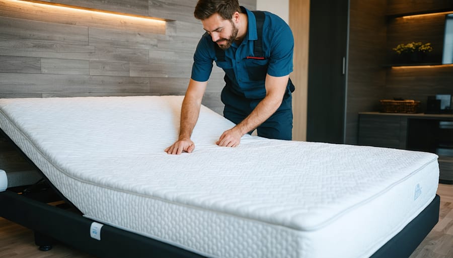 Certified technician installing and explaining features of an adaptive bed system