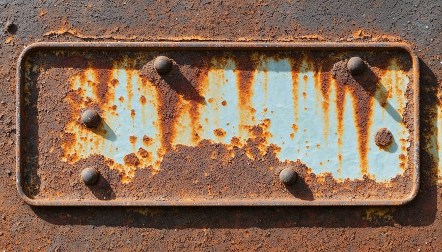 Four-panel image showing stages of rust removal, treatment, and protection on metal furniture