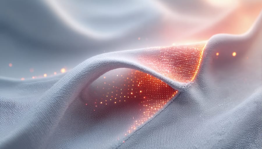 Microscopic view of temperature-regulating smart fabric with phase-change materials
