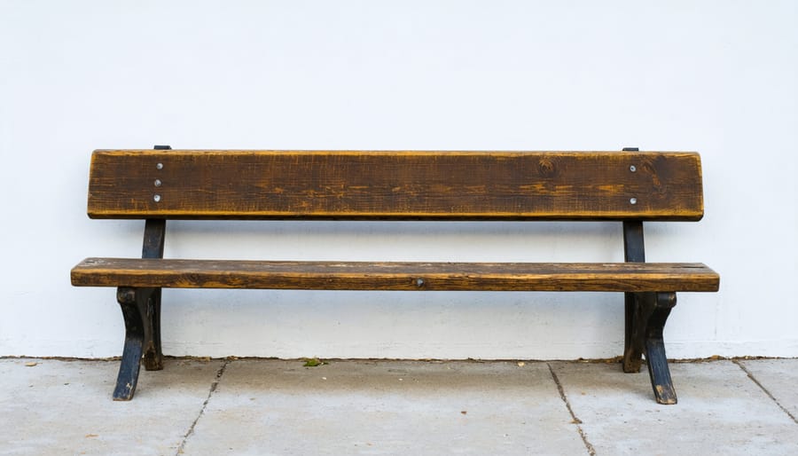 Aged wooden bench displaying wabi-sabi aesthetics with natural patina and character