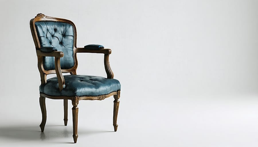 Digital 3D scan visualization of an antique chair with measurement points