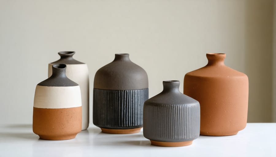 Collection of contemporary handcrafted ceramic vessels showing unique textures and forms