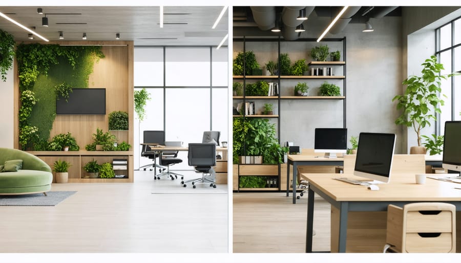 Comparison between conventional and biophilic office furniture arrangements