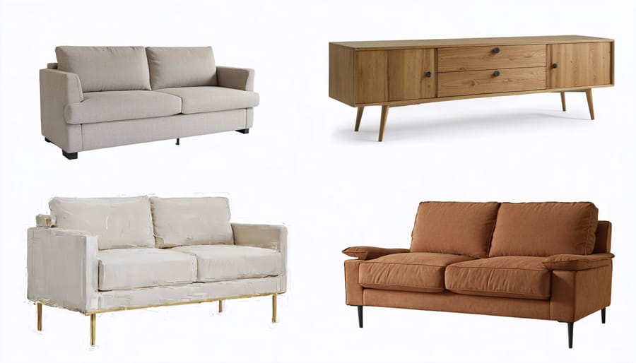 Split image showing furniture pieces before and after professional painting transformation