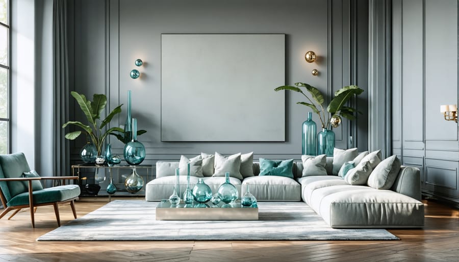 Contemporary room with vintage Christmas decorations tastefully integrated into modern decor