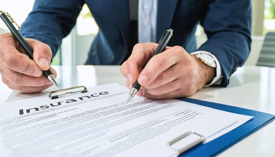 Insurance adjuster and client reviewing and signing settlement agreement papers