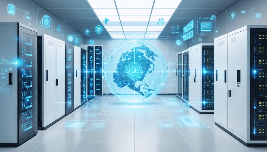 Digital illustration of AI-powered storage optimization system with visual data overlays