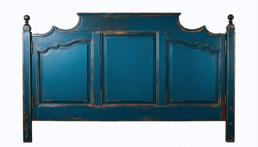 Repurposed vintage door transformed into an elegant bedroom headboard