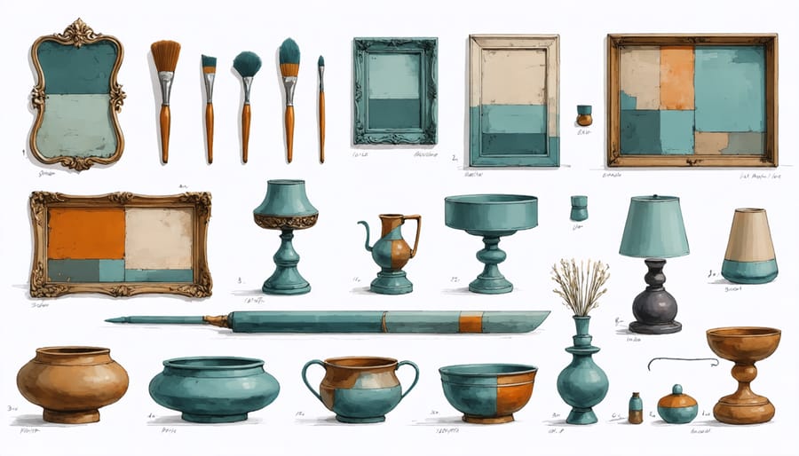 DIY vintage aging process shown in four progressive stages on patriotic decorations
