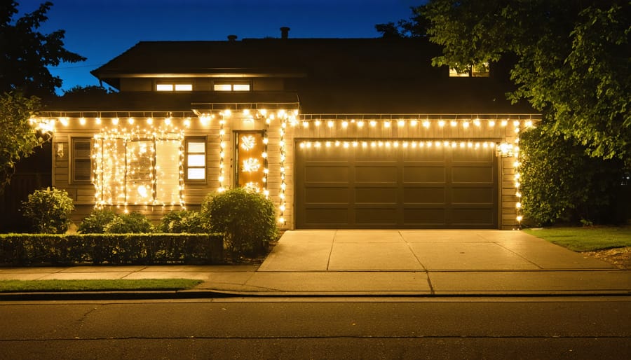 Contemporary LED light decoration on house facade for Diwali
