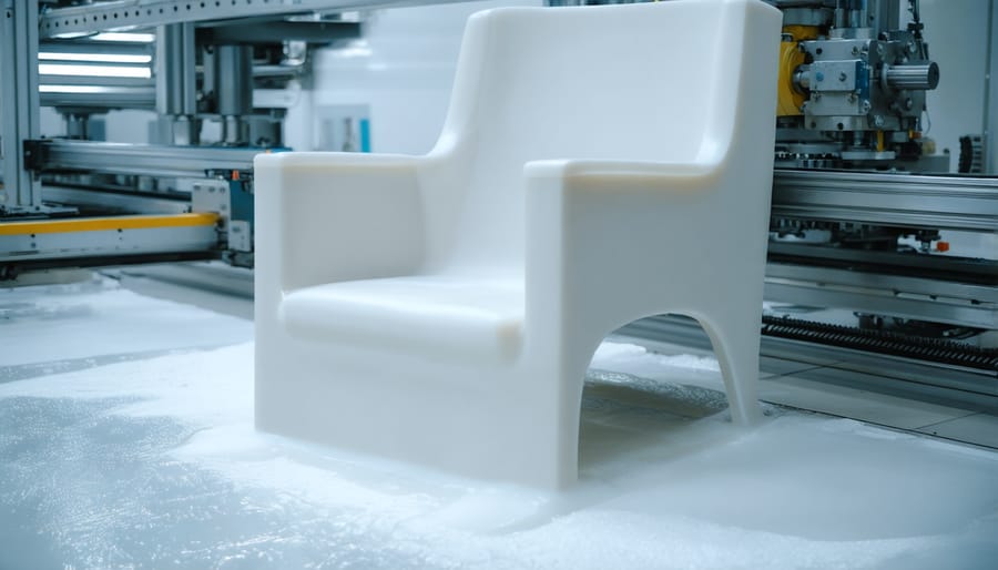 Large-scale vacuum thermoforming equipment producing a modern chair component