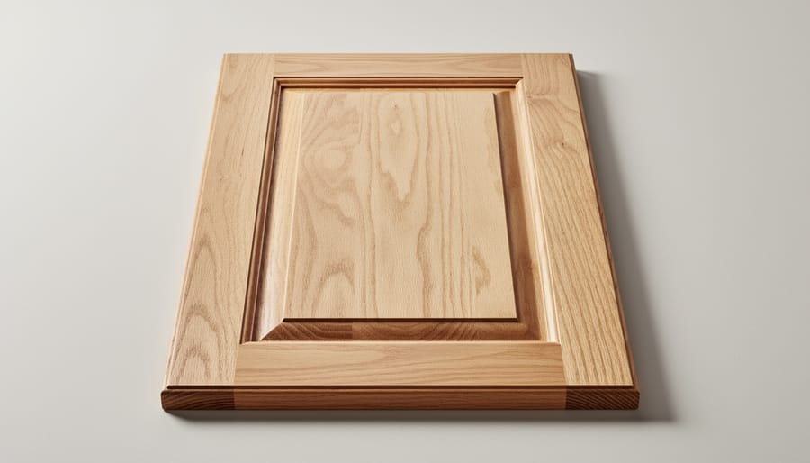 Close-up detail of cabinet door showing rail and stile construction joint