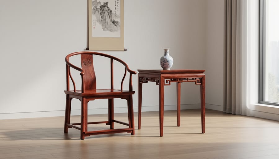 Ming dynasty style wooden chair showing traditional joinery craftsmanship and minimal ornamentation