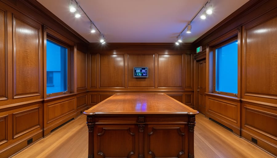 Antique wooden table displayed in a controlled indoor setting with soft filtered light